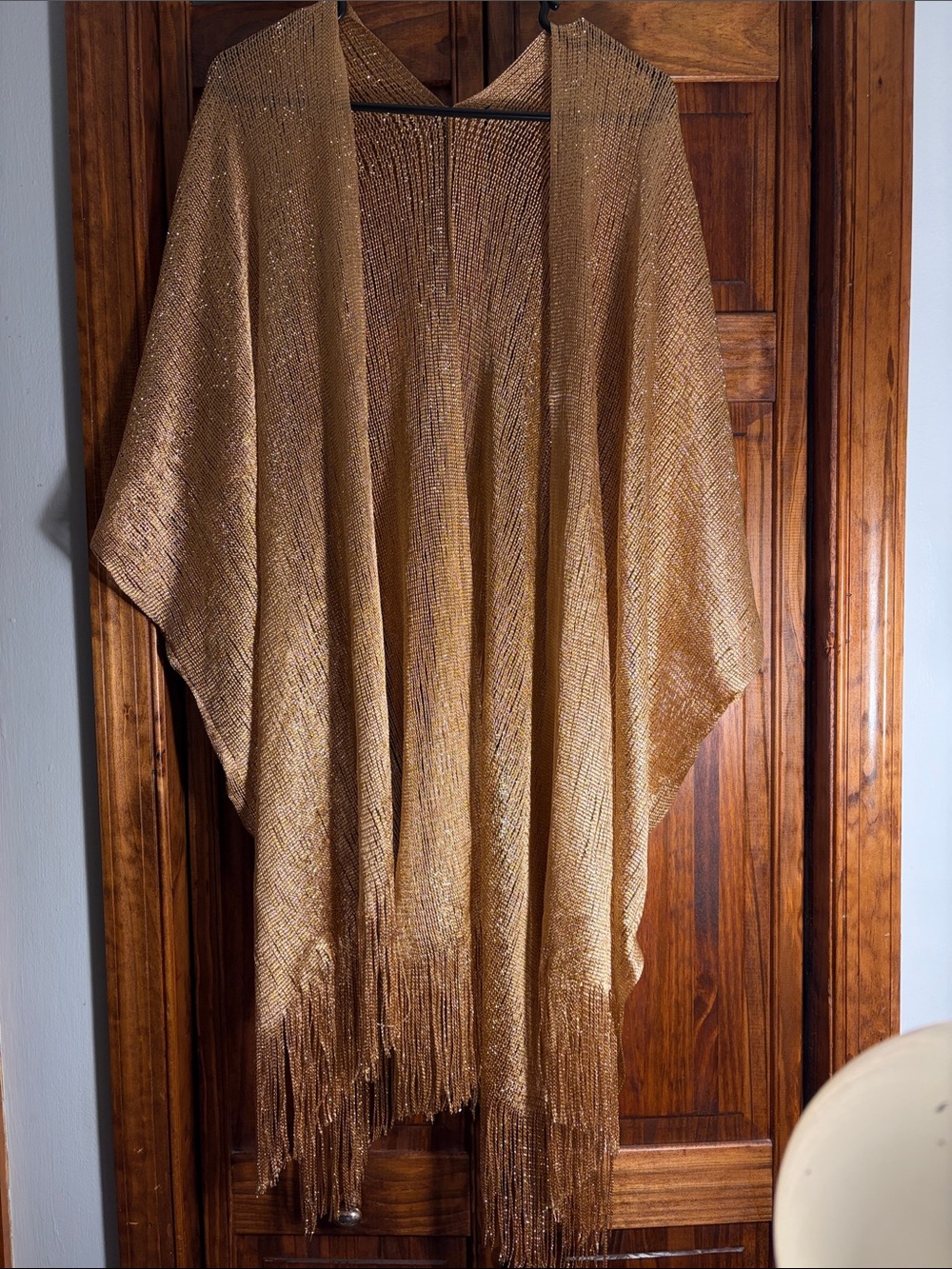 ‘Shaw’- Source Unknown Gold Metallic Fringe Swim Coverup
